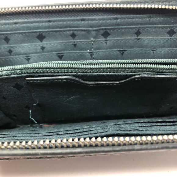 FOSSIL Marlow Pebbled Leather Zip Around Wallet Green w/Silver Key Hole Logo - Picture 12 of 13